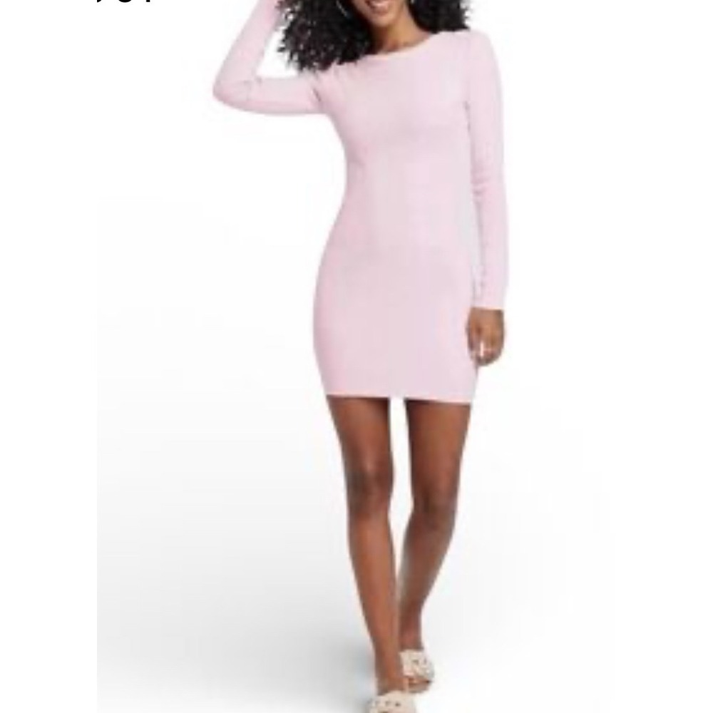 Universal Thread Pink Ribbed Long Sleeve Mini Bodycon Dress Womens Medium‎